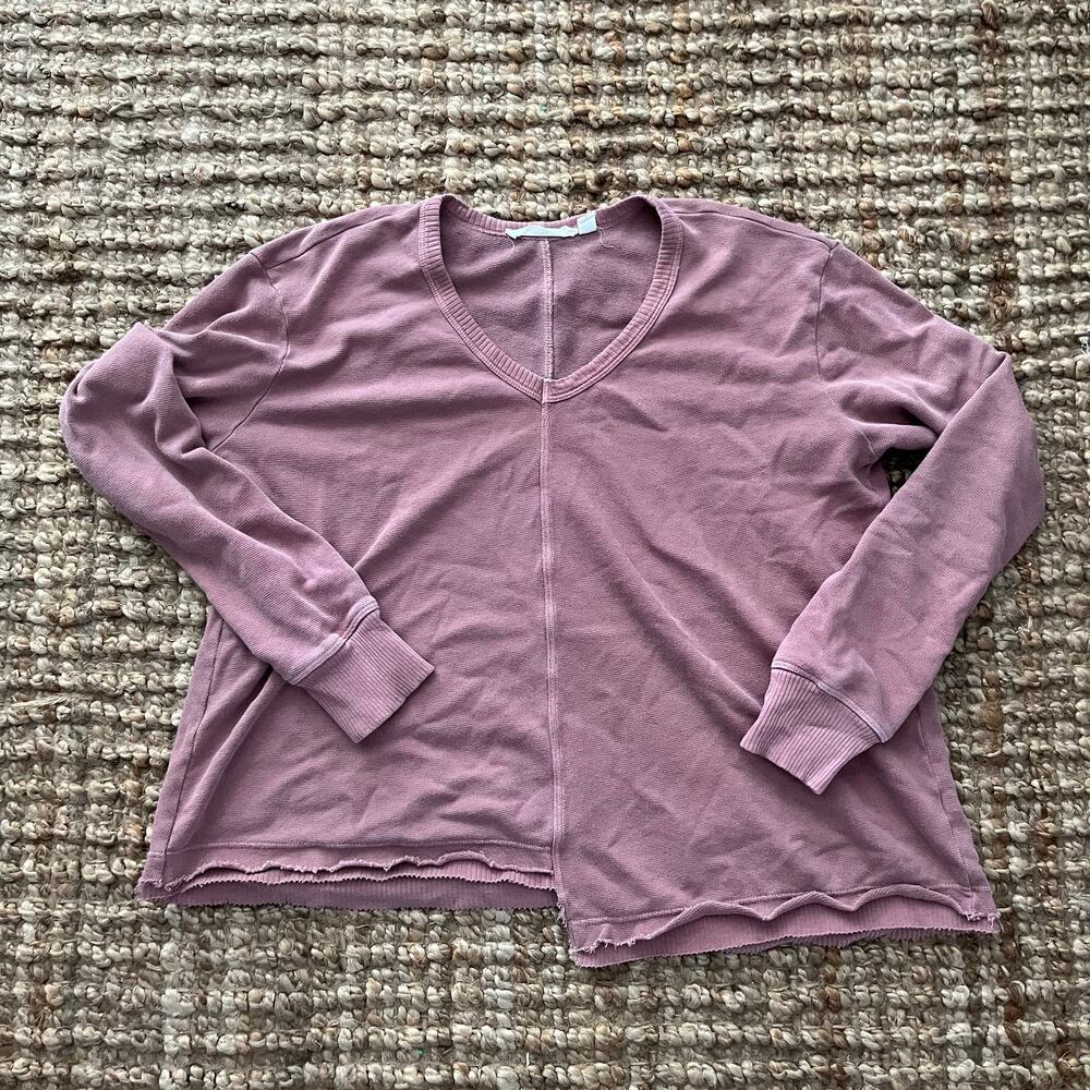 WILT Lagenlook Dusty Pink Cotton Top L Asymmetrical Raw Hem Made in USA Boho